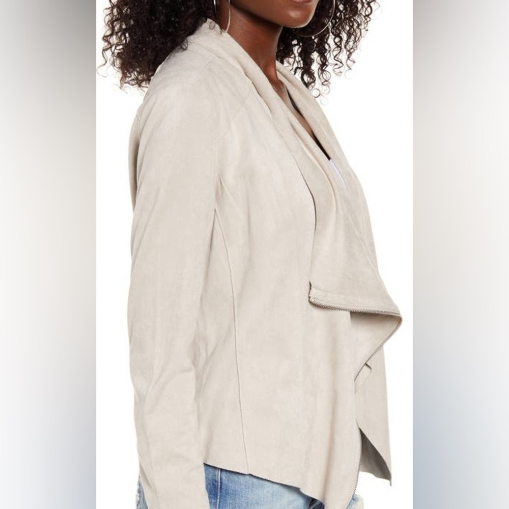 Blank NYC Waterfall Collar Blazer Beige Drape Front Faux Suede Jacket size small - Picture 3 of 12